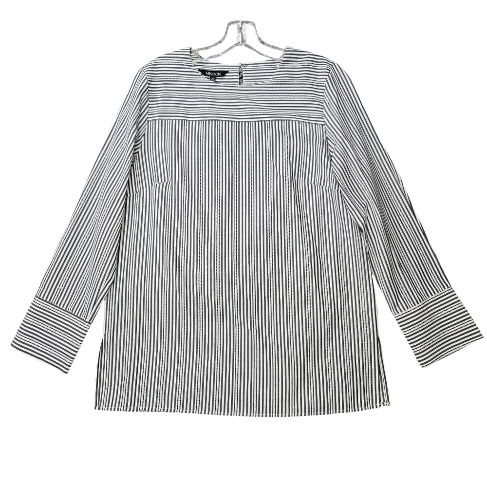 Misook Stripe Crew-Neck Side Slit‎ Long-Sleeve Pullover Top